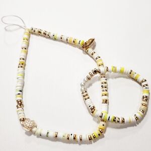 Handmade Yellow & Gold Ocean Themed Phone Charm & Matching Bracelet